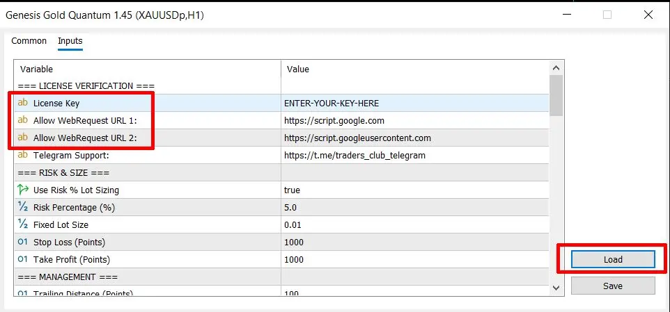 MT5 License and parameters
